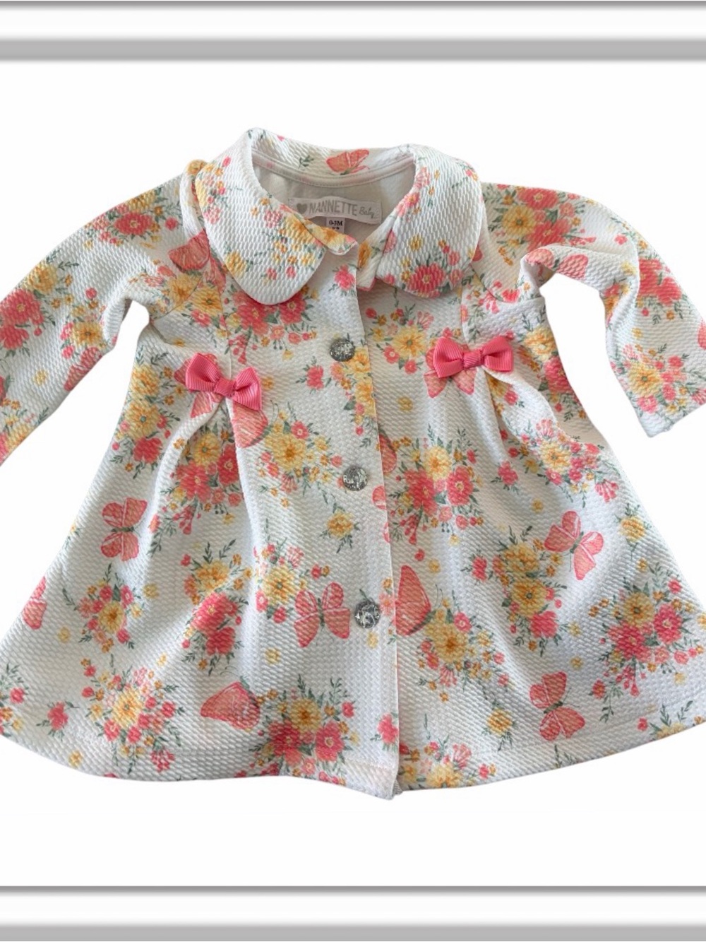 NWT Nanette Baby 0-3 Mo. Coat Dress Long Sleeves Bows Floral Button Up